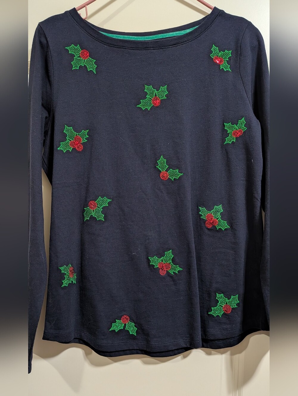 Talbots Navy Top with Emerald Trim